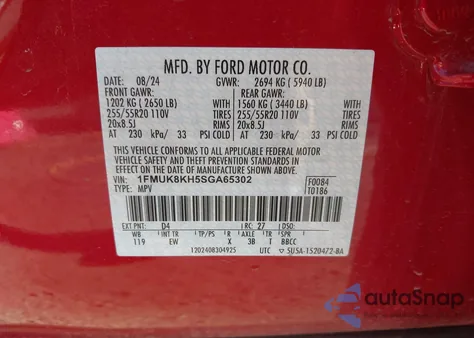 2025 Ford Explorer St-Line z USA, uszkodzony, nr VIN 1FMUK8KH5SGA65302